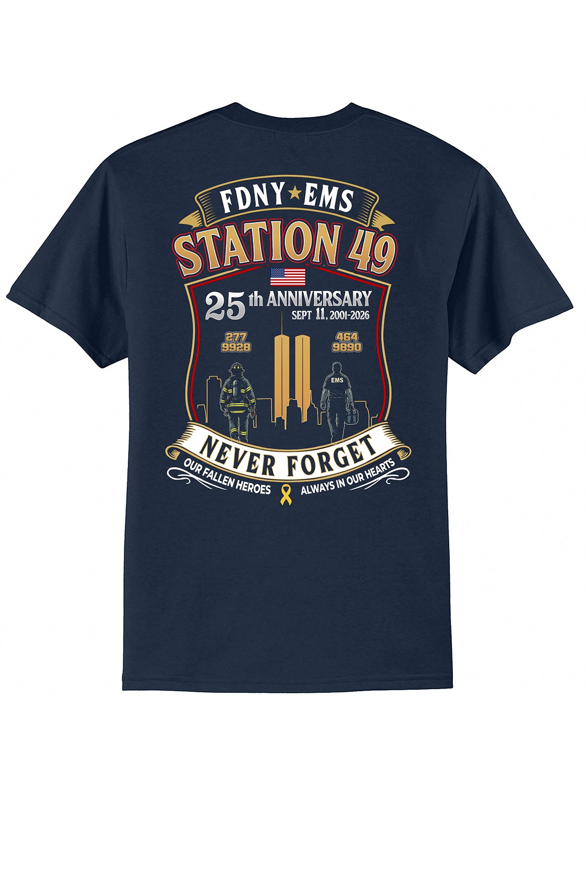 9-11 25th Anniversary FDNY EMS Station 49 T-Shirt