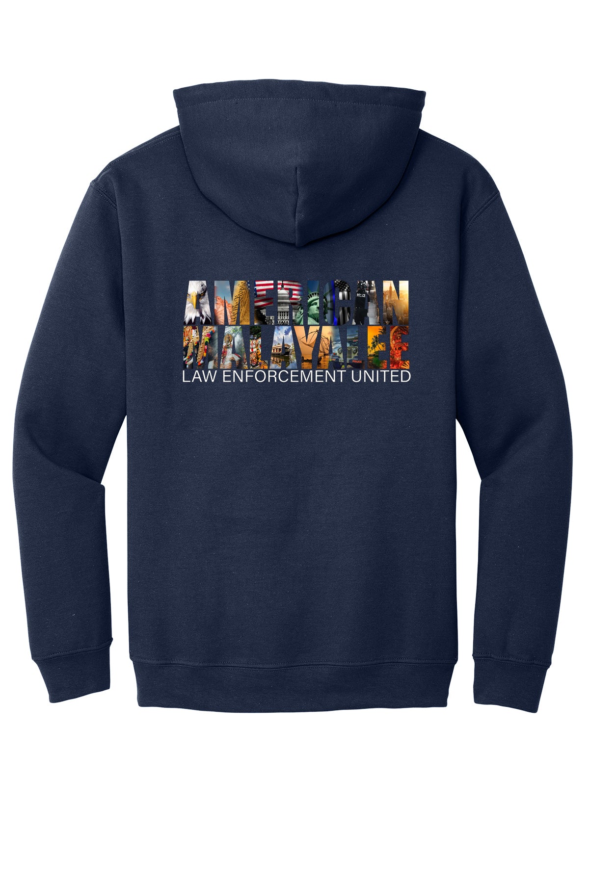 AMLEU Malayalee Hoodie 18500 Navy back view with American Malayalee design