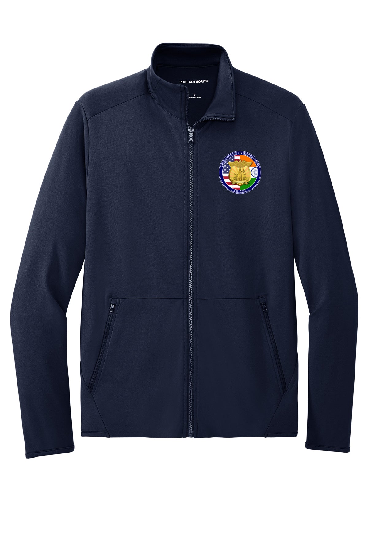 AMLEU Malayalee Full-Zip Stretch Fleece K595 Navy front view with AMLEU left chest emblem