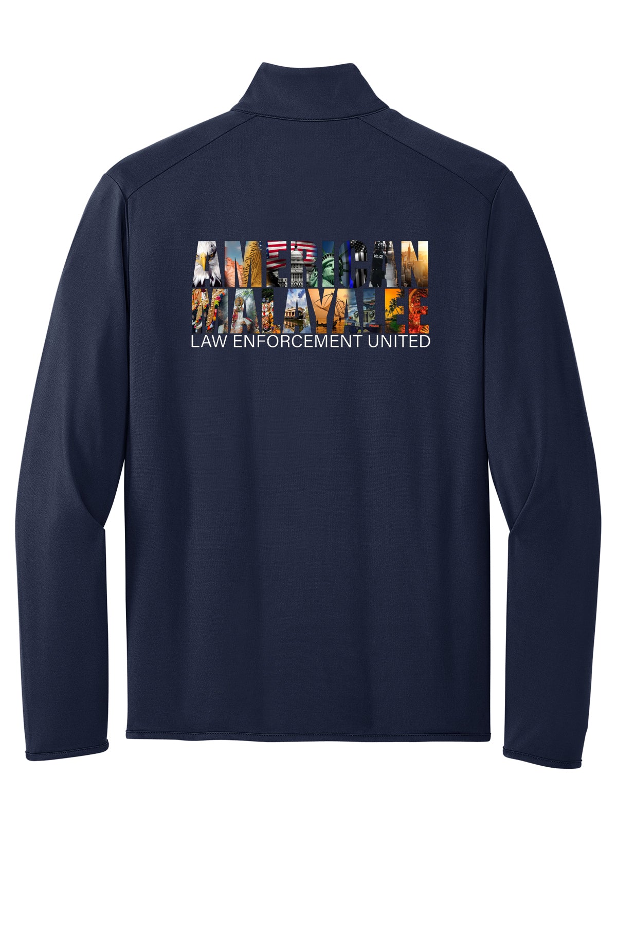 AMLEU Malayalee Full-Zip Stretch Fleece K595 Navy back view with American Malayalee design