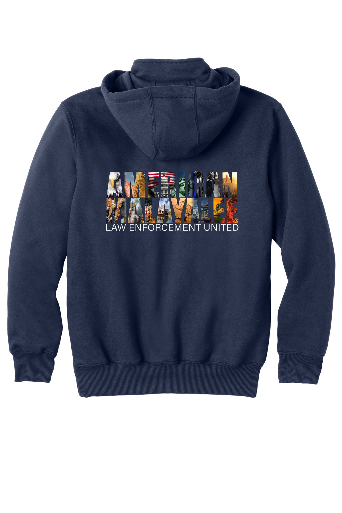 AMLEU Malayalee Carhartt 1/4 Zip Hoodie CT100617 Navy back view with American Malayalee design