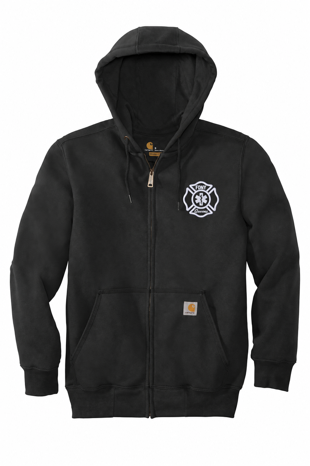 FDNY EMS Queens embroidered Carhartt full-zip hoodie front