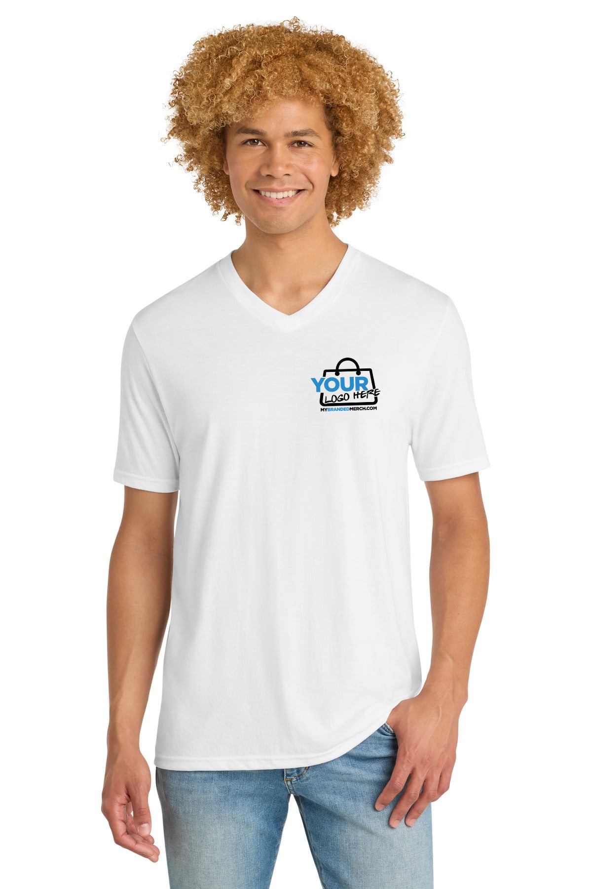 Custom logo District ® Perfect Tri® V-Neck Tee. DT1350 decoration preview