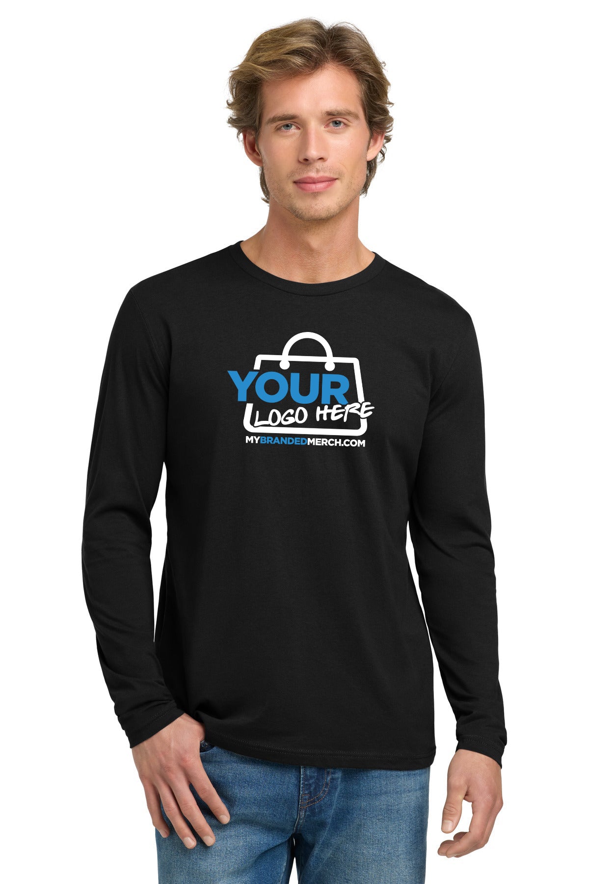 Custom logo Next Level Apparel® Cotton Long Sleeve Tee. NL3601 decoration preview