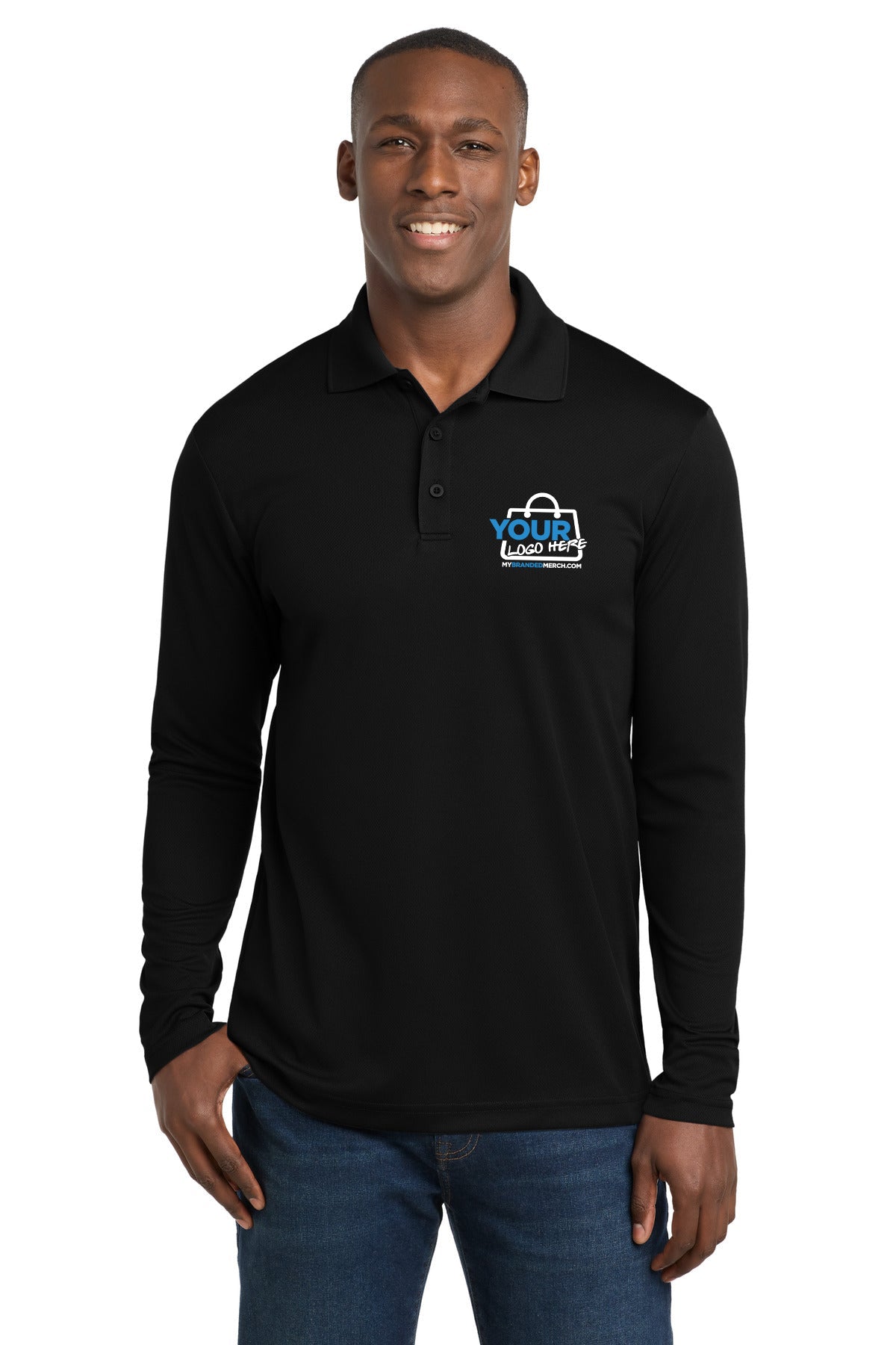 Custom logo Sport-Tek ® PosiCharge ® RacerMesh ® Long Sleeve Polo. ST640LS decoration preview