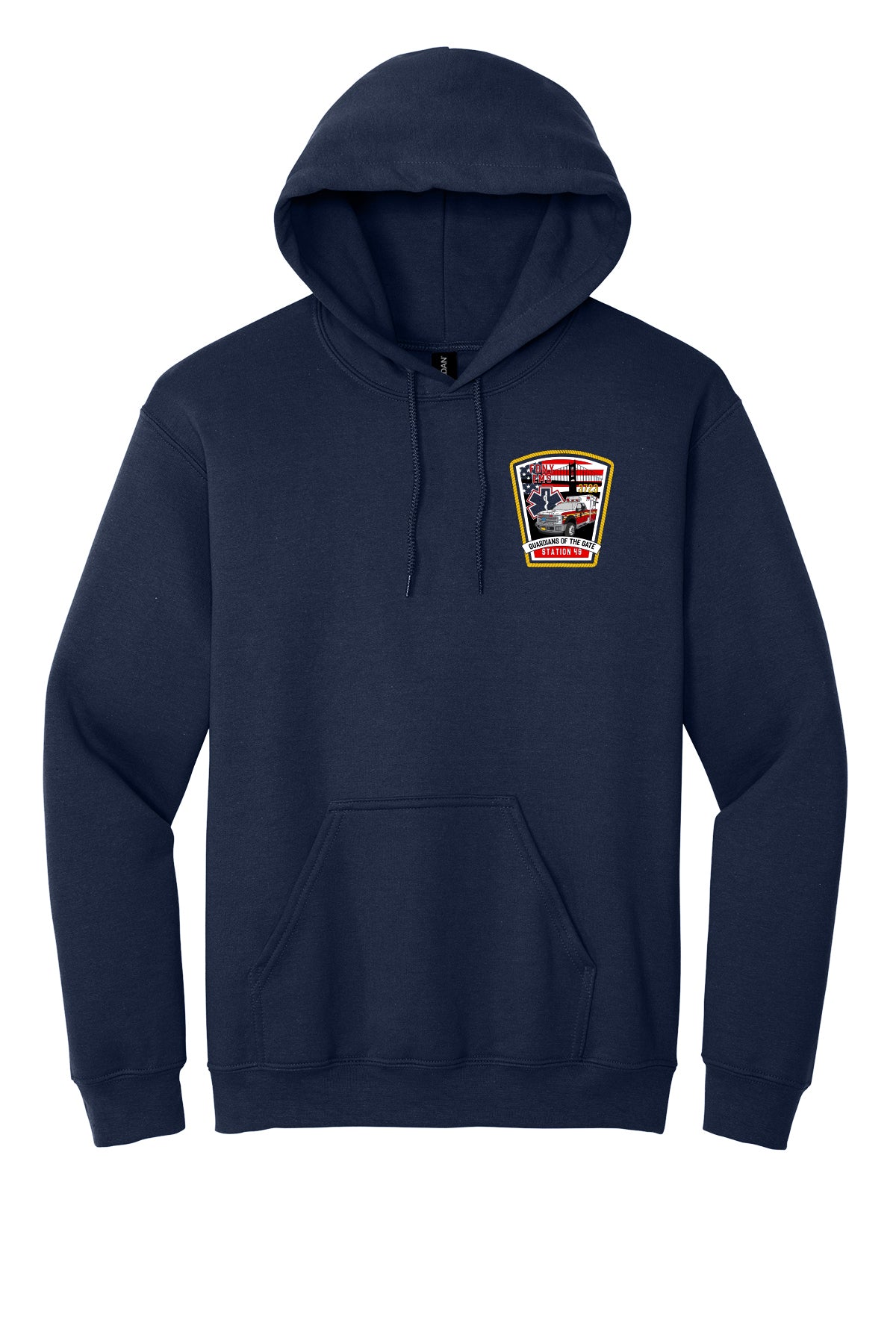 FDNY EMS Station 49 Patriotic Skyline Navy 18500 hoodie front