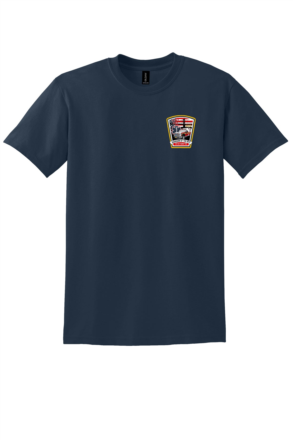 FDNY EMS Station 49 Patriotic Skyline Navy 8000 T-shirt front