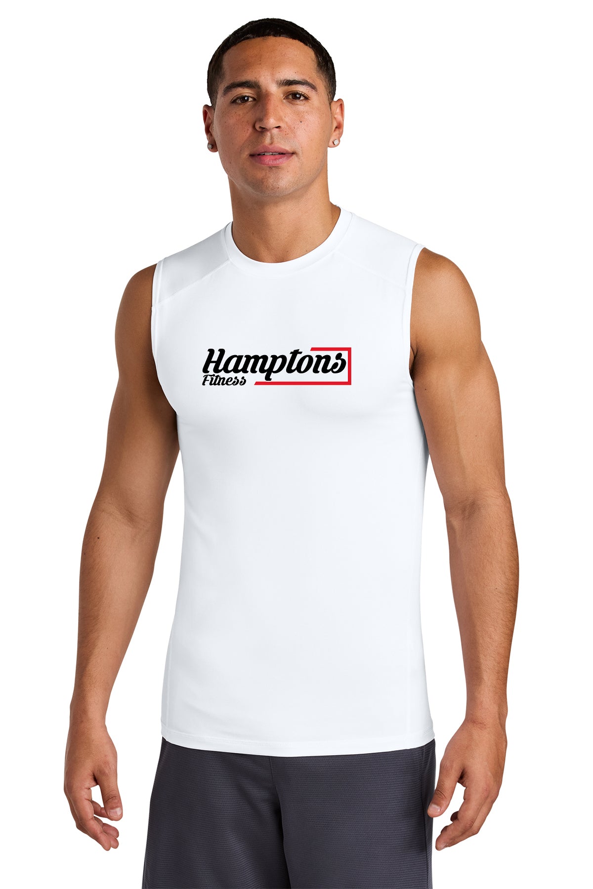 Hamptons Fitness ST121SL white compression sleeveless tee front
