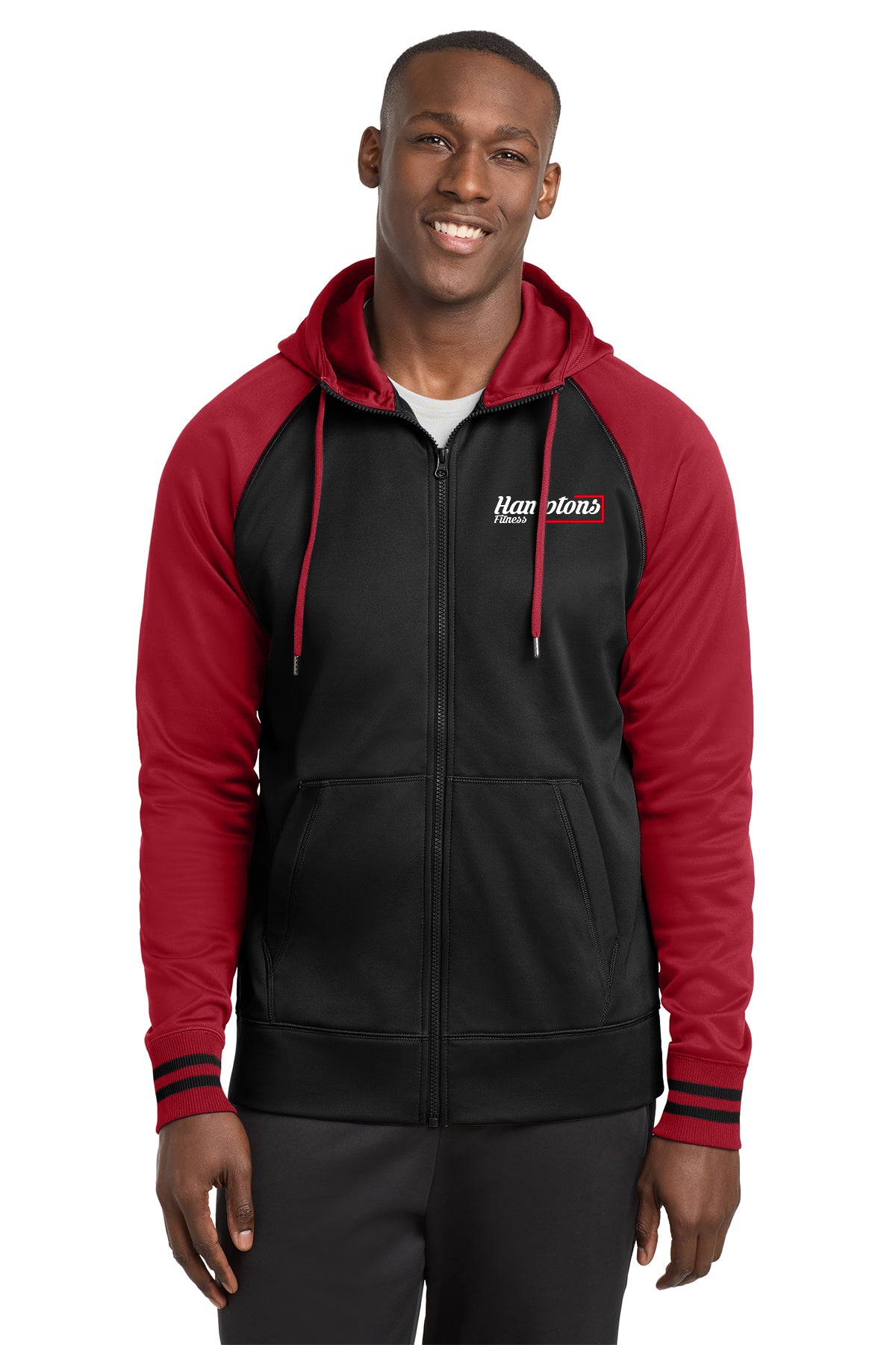 Hamptons Fitness ST236 black deep red full zip hoodie front