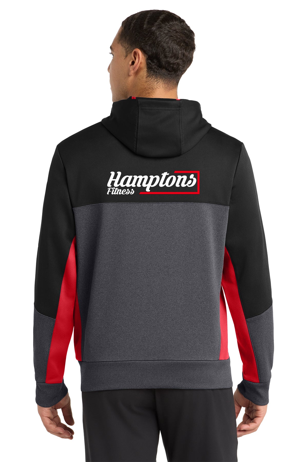 Hamptons Fitness ST245 black graphite heather true red full zip hoodie back