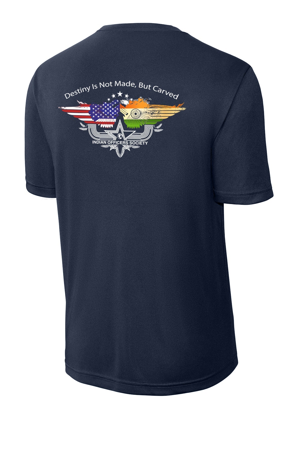 IOS Indian Officers Society Performance T-Shirt ST350 back design in True Navy