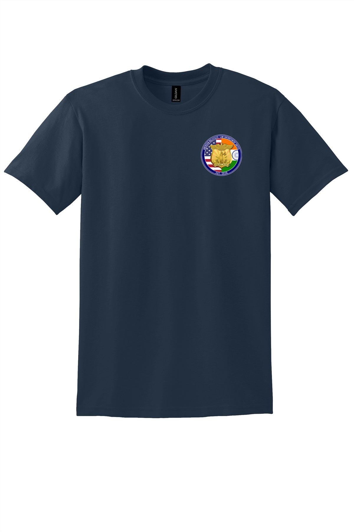 AMLEU Malayalee 50/50 T-Shirt 8000 Navy front view with AMLEU left chest emblem