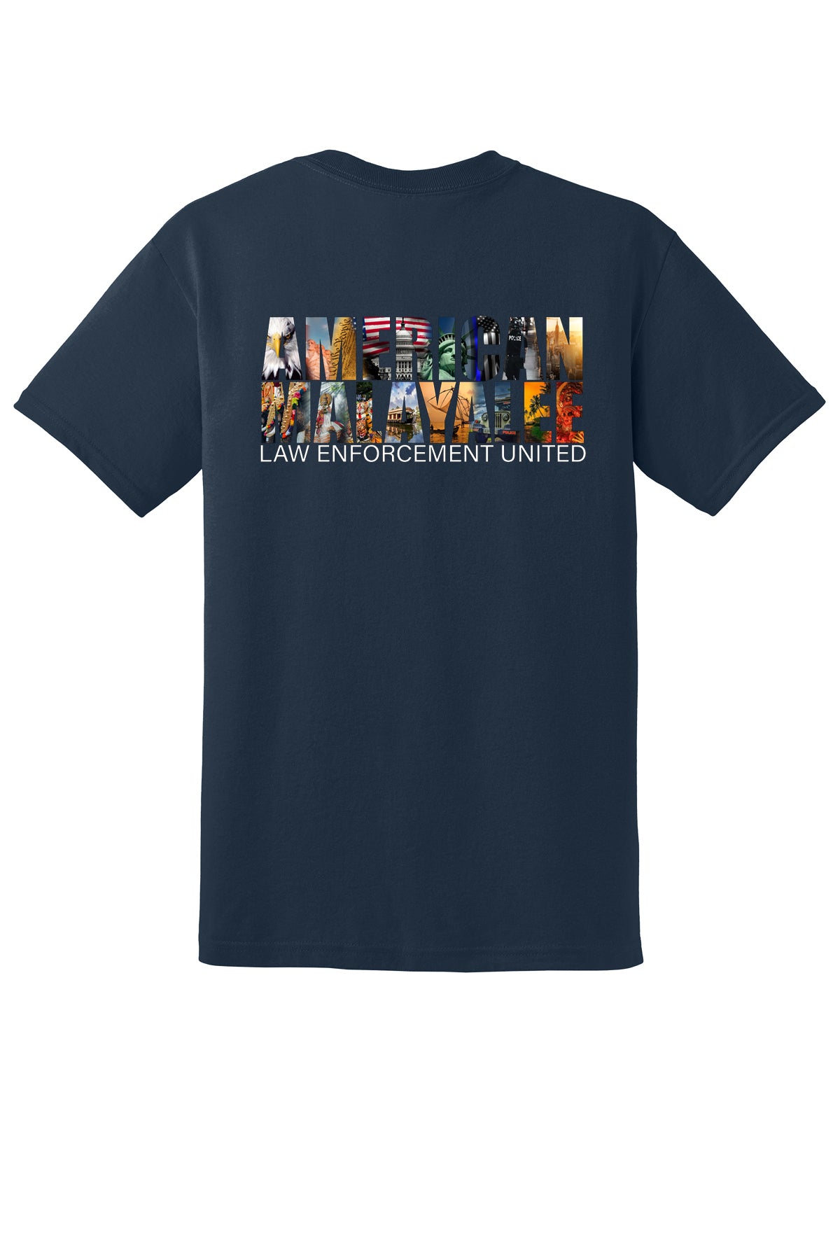 AMLEU Malayalee 50/50 T-Shirt 8000 Navy back view with American Malayalee design