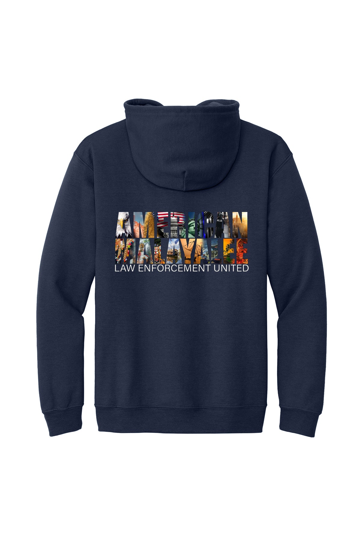 AMLEU Malayalee Full-Zip Hoodie 18600 Navy back view with American Malayalee design