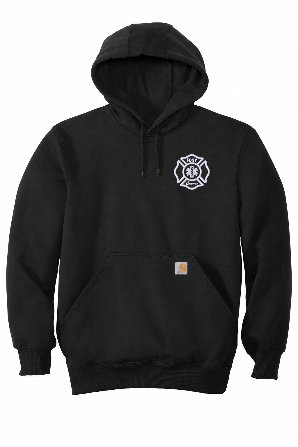 FDNY EMS Queens embroidered Carhartt pullover hoodie front