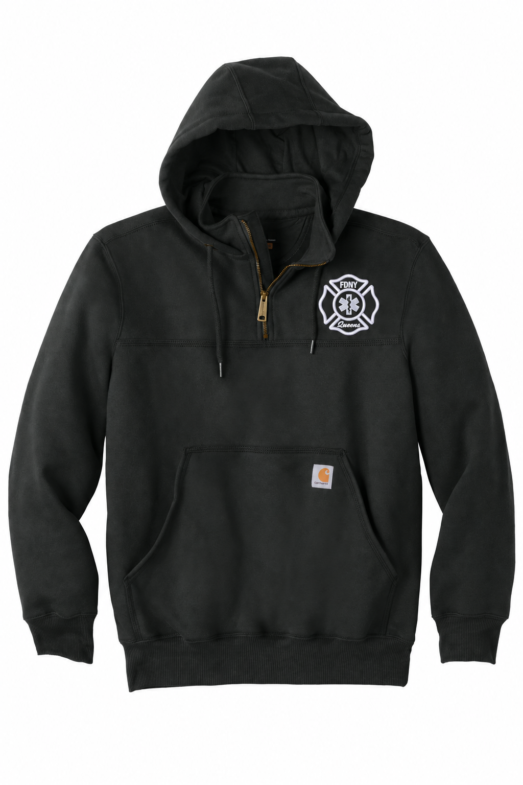 FDNY EMS Queens embroidered Carhartt quarter-zip hoodie front