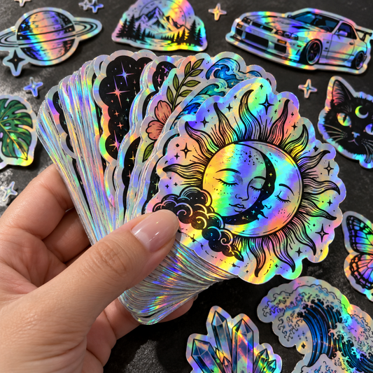 Custom holographic die-cut stickers with rainbow finish