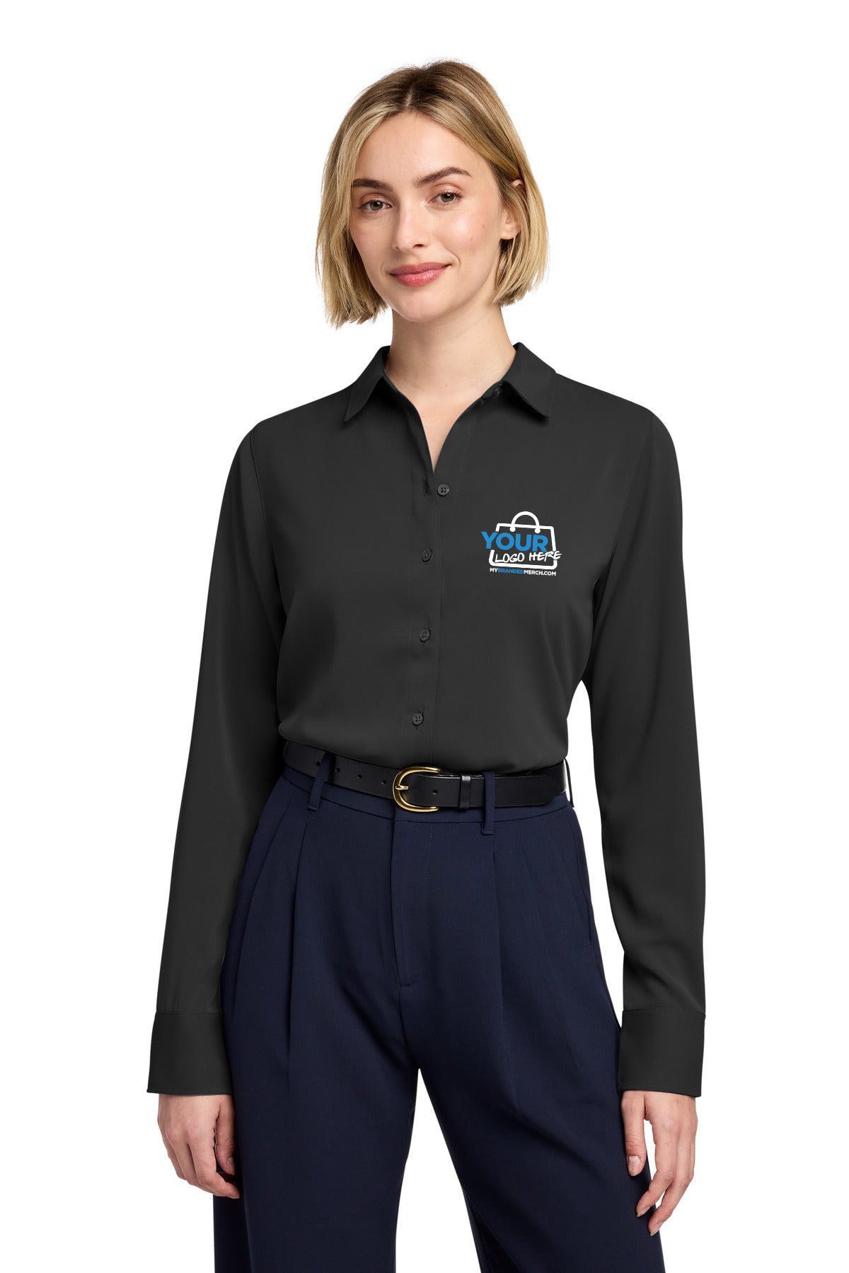 Custom logo Brooks Brothers® Women's Full-Button Satin Blouse BB18007 decoration preview