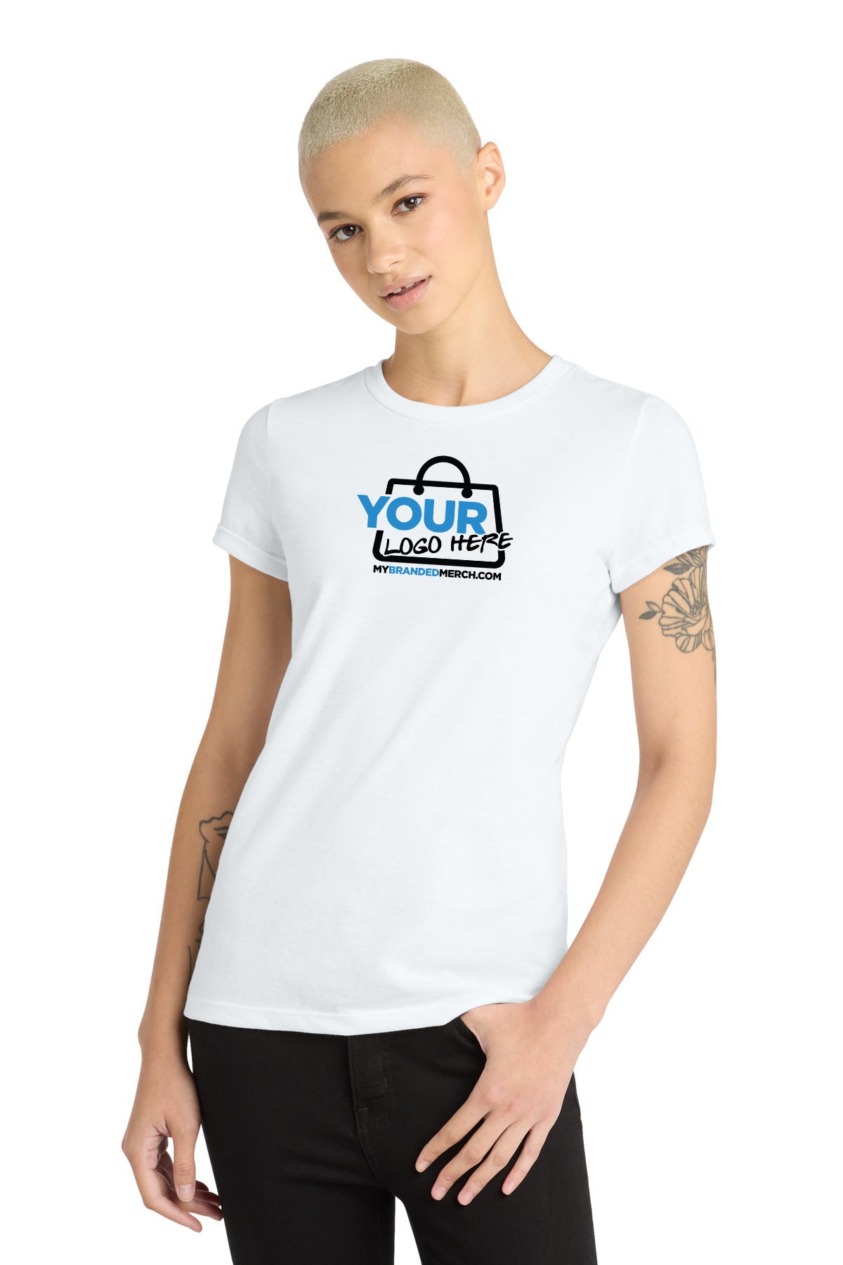 Custom logo District ® Women's Perfect Blend® CVC Tee. DM108L decoration preview