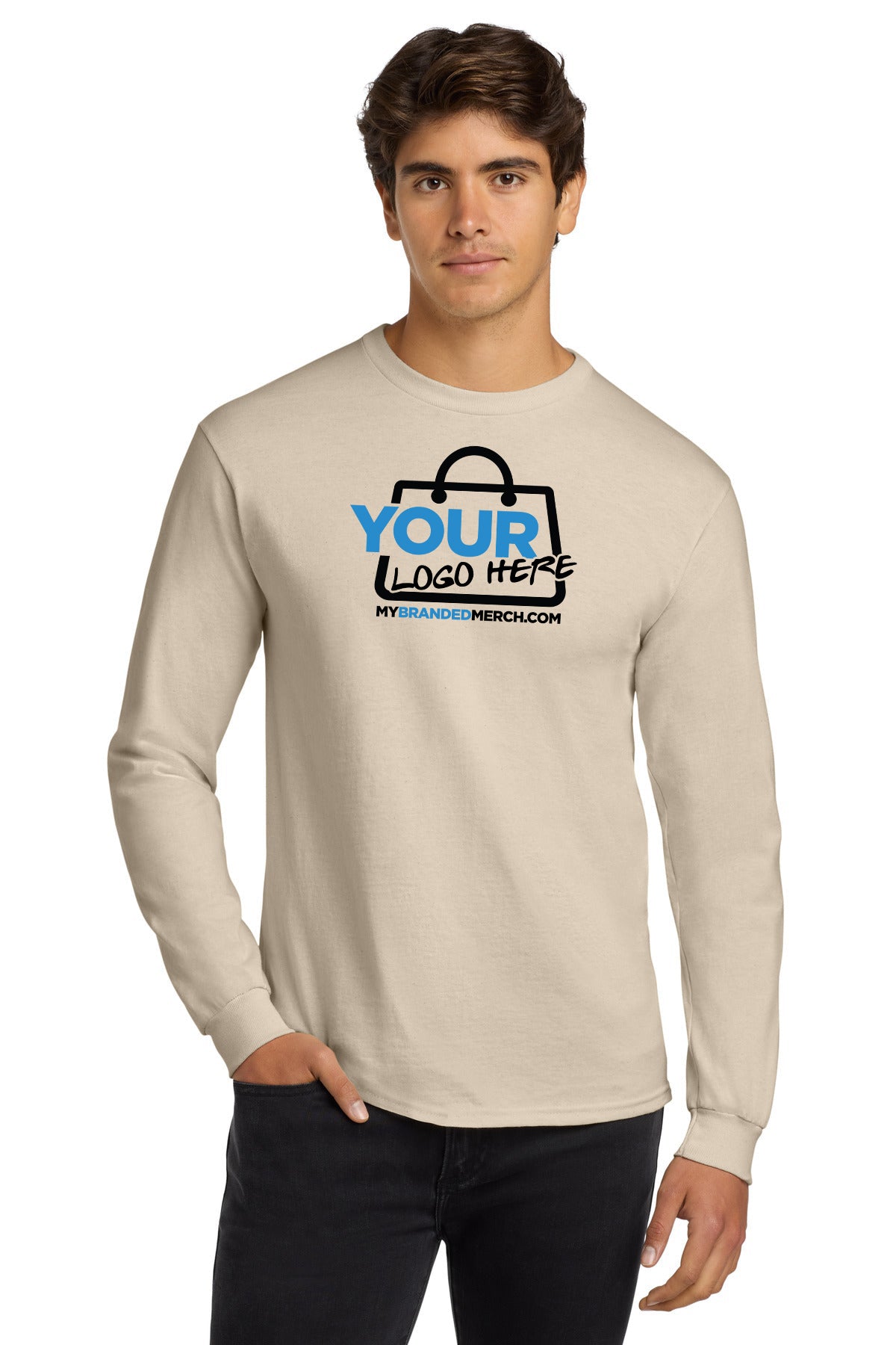Custom logo Gildan - Ultra Cotton 100% US Cotton Long Sleeve T-Shirt. G2400 decoration preview