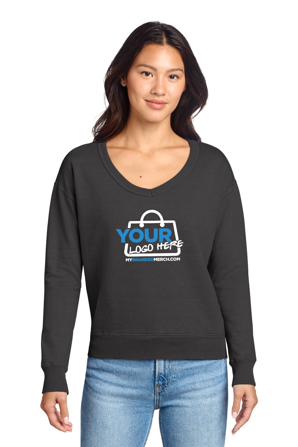 Custom logo Port & Co™ Women's Beach Wash® Garment-Dyed V-Neck Sweatshirt LPC098V decoration preview