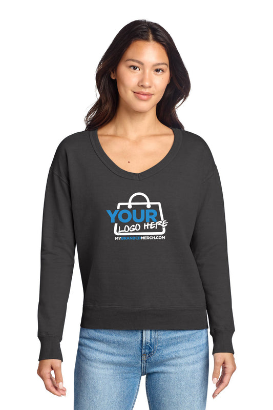 Custom logo Port & Co™ Women's Beach Wash® Garment-Dyed V-Neck Sweatshirt LPC098V decoration preview