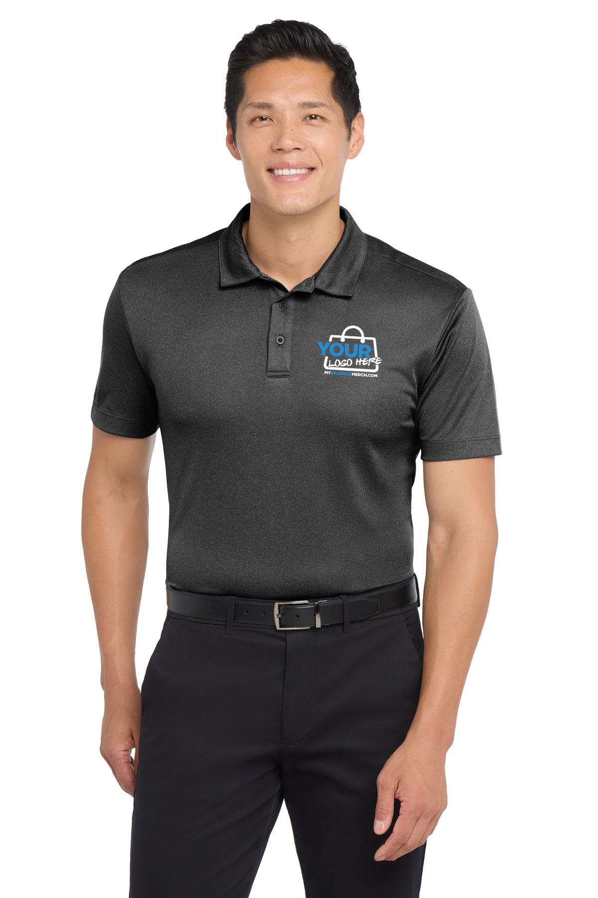 Custom logo Port Authority ® Heathered Silk Touch ™ Performance Polo. K542 decoration preview