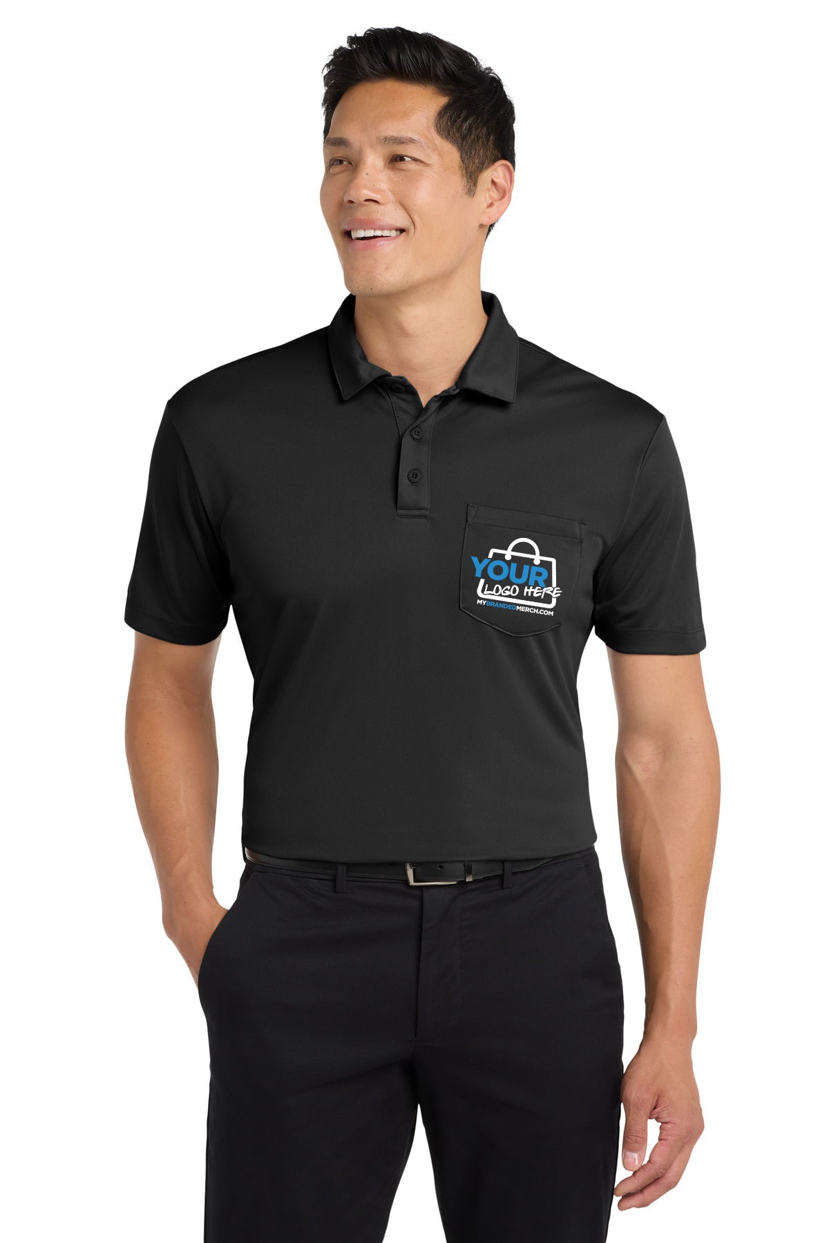 Custom logo Port Authority® Silk Touch™ Performance Pocket Polo. K540P decoration preview