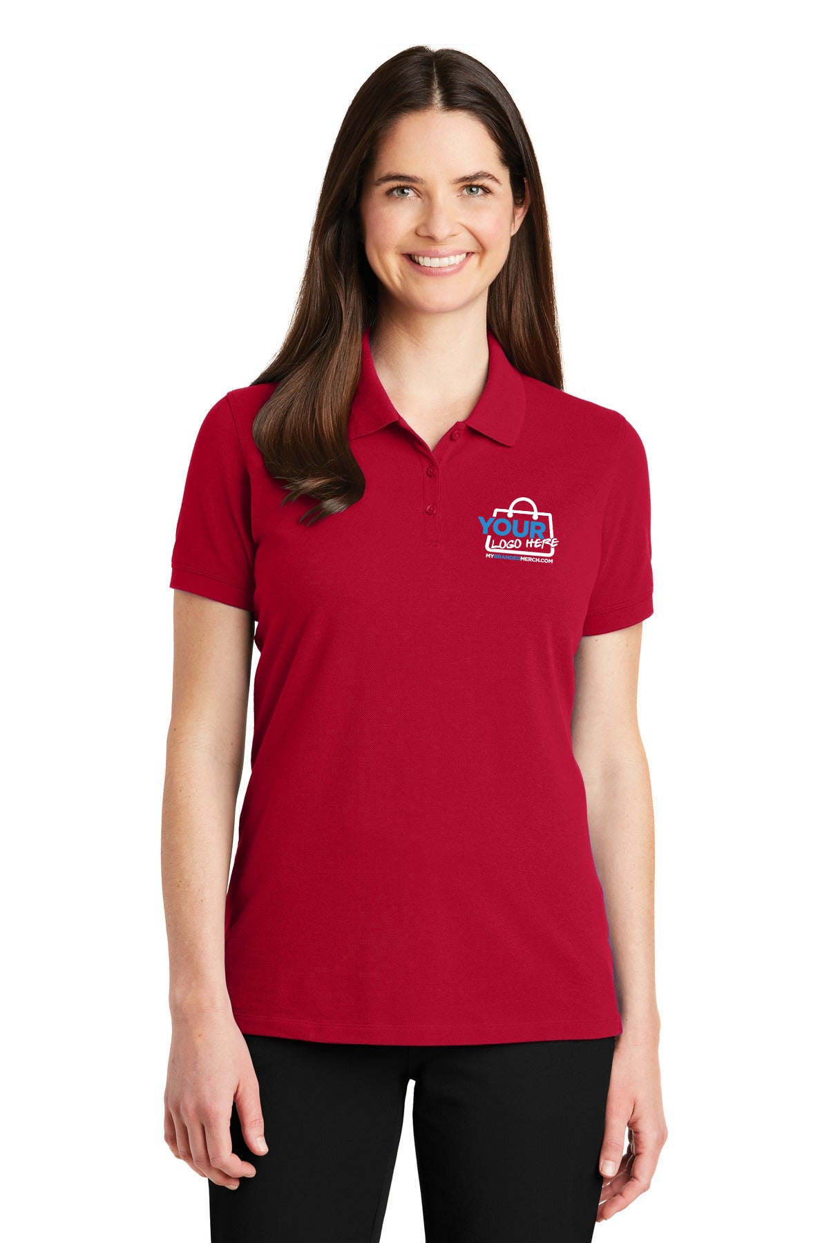Custom logo Port Authority® Women's EZCotton® Polo. LK8000 decoration preview