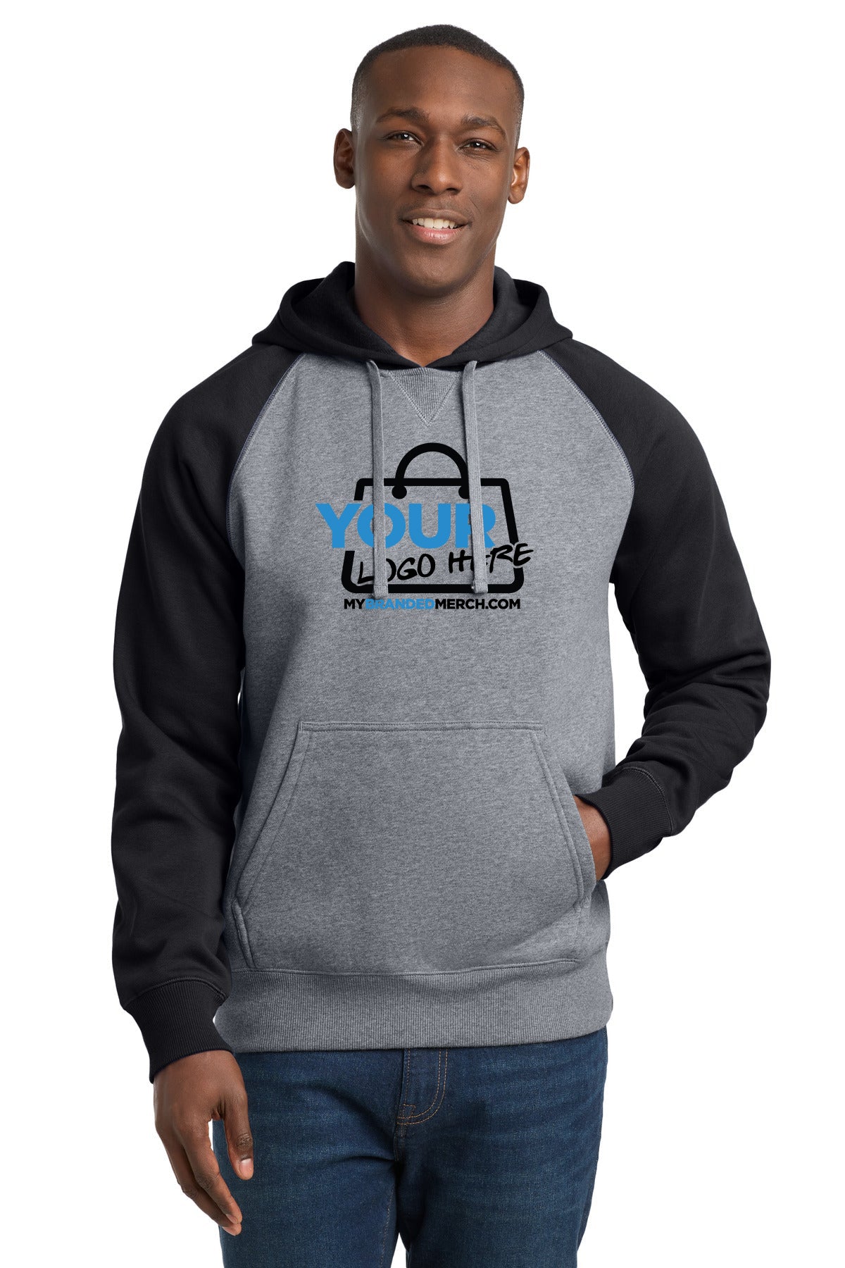 Custom logo Sport-Tek® Raglan Colorblock Pullover Hooded Sweatshirt. ST267 decoration preview
