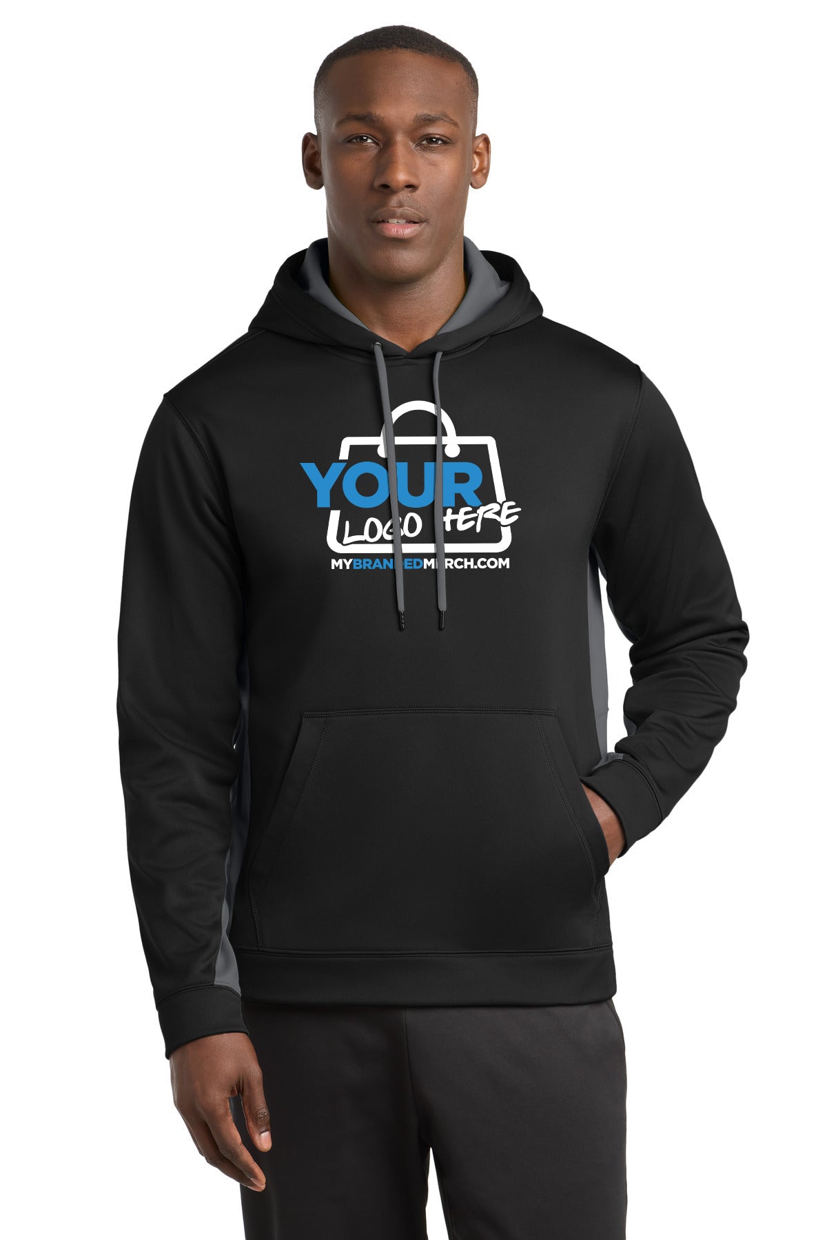 Custom logo Sport-Tek® Sport-Wick® Fleece Colorblock Hooded Pullover. ST235 decoration preview