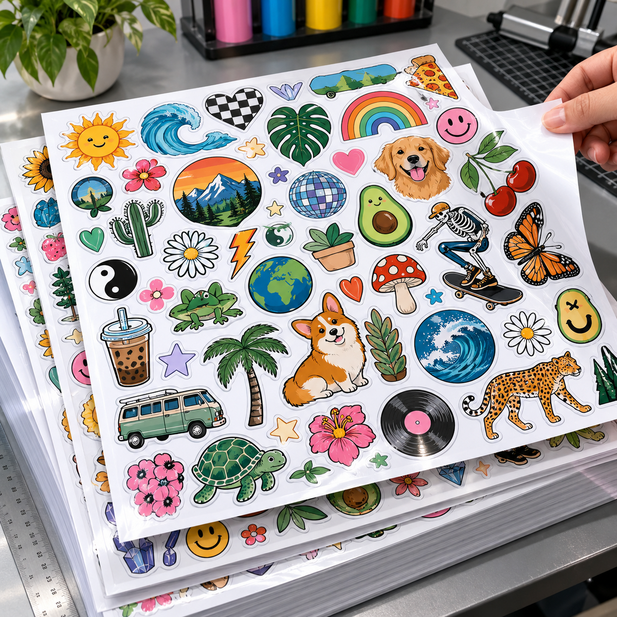 Custom vinyl sticker gang sheets packaged for shipping