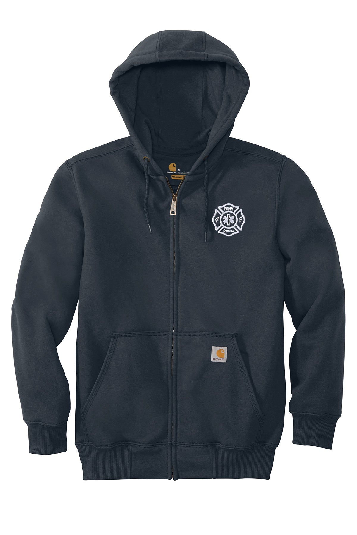 FDNY EMS Station 49 Carhartt CT100614 navy front with embroidered Station 49 left chest emblem