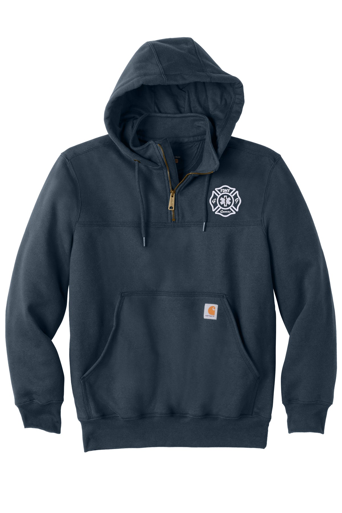 FDNY EMS Station 49 Carhartt CT100617 navy front with embroidered Station 49 left chest emblem