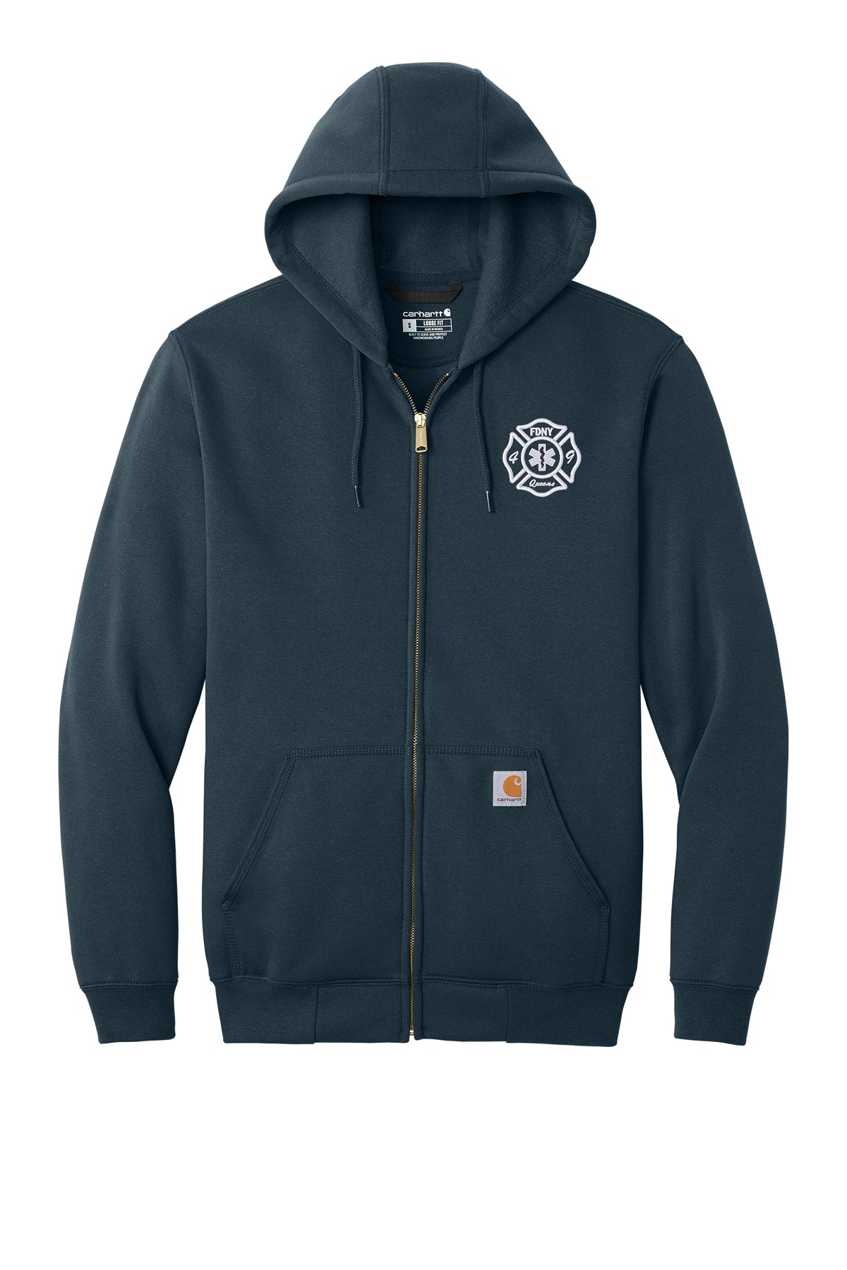 FDNY EMS Station 49 Carhartt CTK122 navy front with embroidered Station 49 left chest emblem