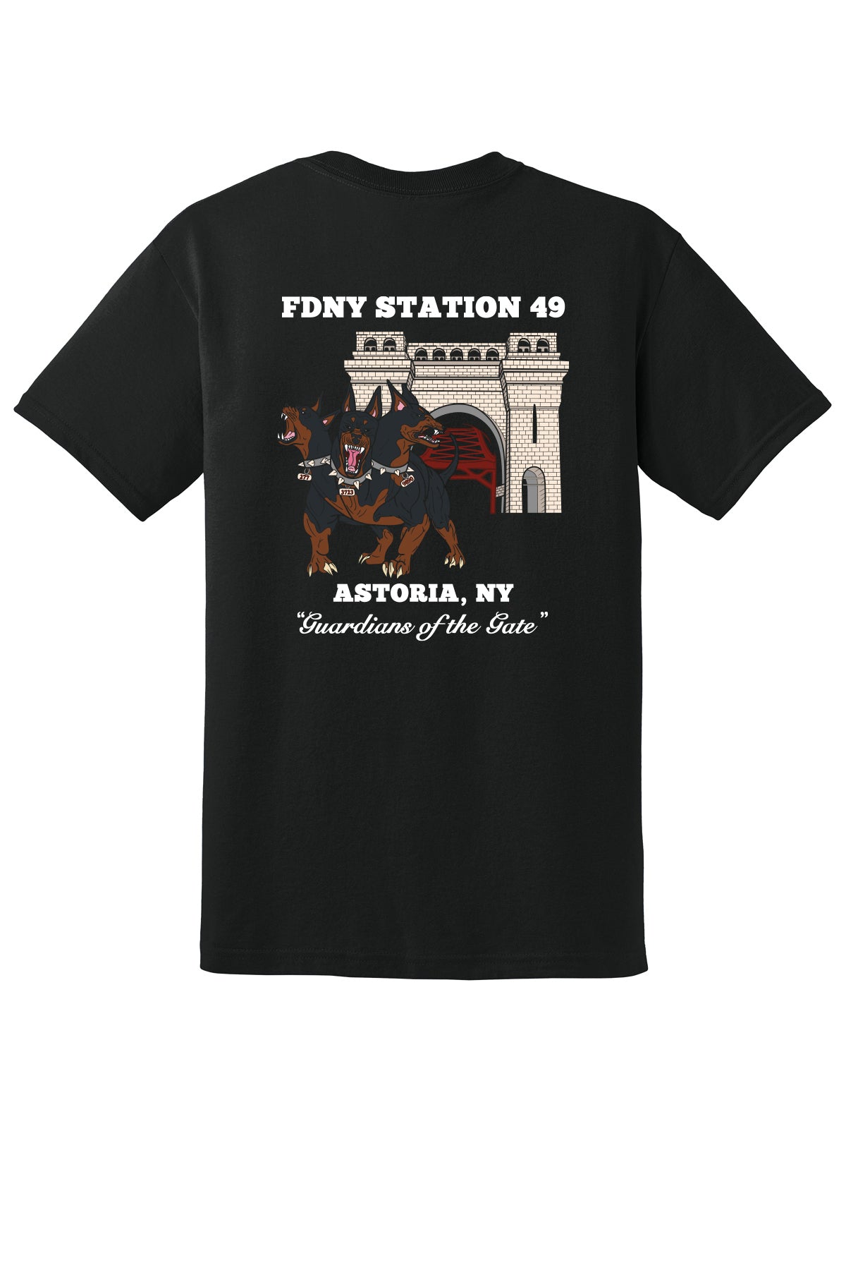 FDNY EMS Station 49 Guardians of the Gate black Gildan 8000 T-shirt updated back