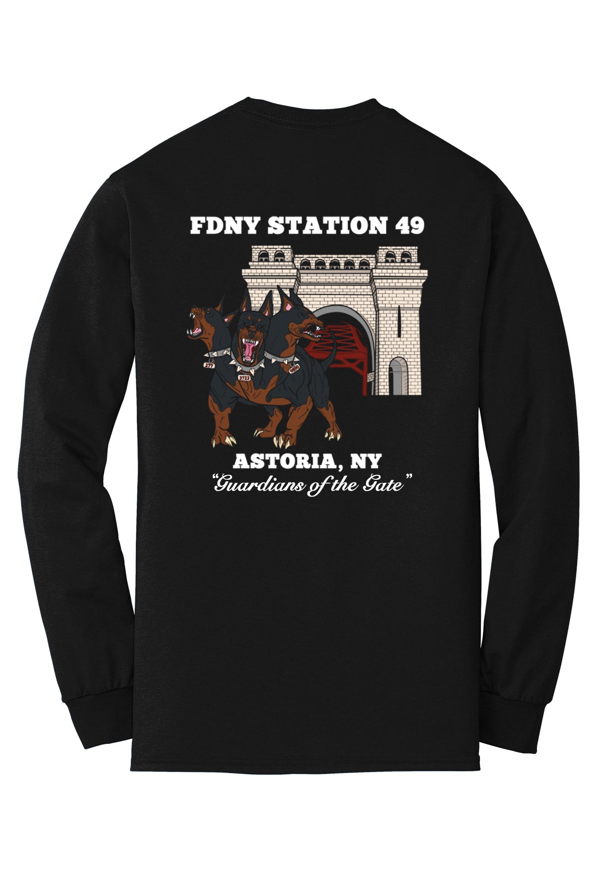 FDNY EMS Station 49 Guardians of the Gate black Gildan 8400 long sleeve updated back