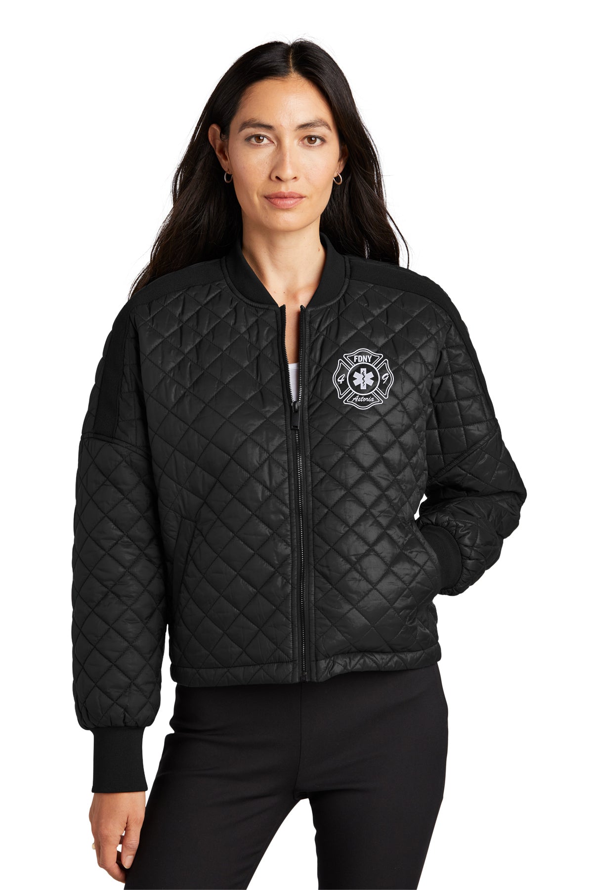 FDNY EMS Station 49 Guardians of the Gate women's MM7201 Deep Black jacket model front