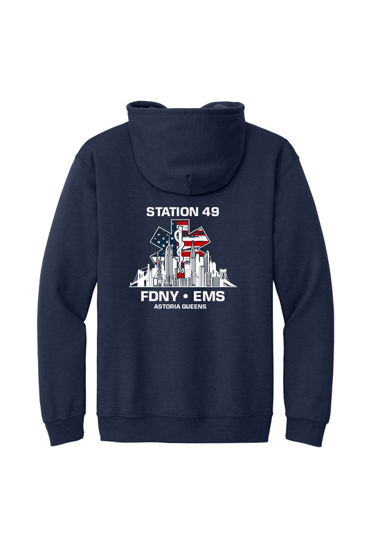 FDNY EMS Station 49 Patriotic Skyline Navy 18600 full-zip hoodie back