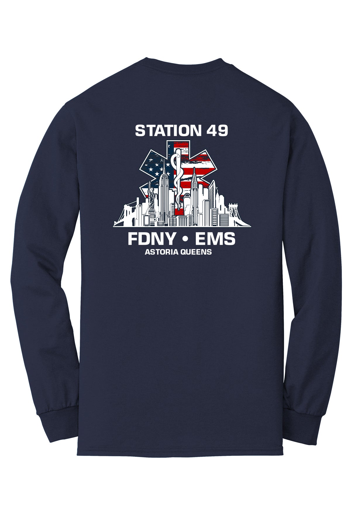 FDNY EMS Station 49 Patriotic Skyline Navy 8400 long sleeve back
