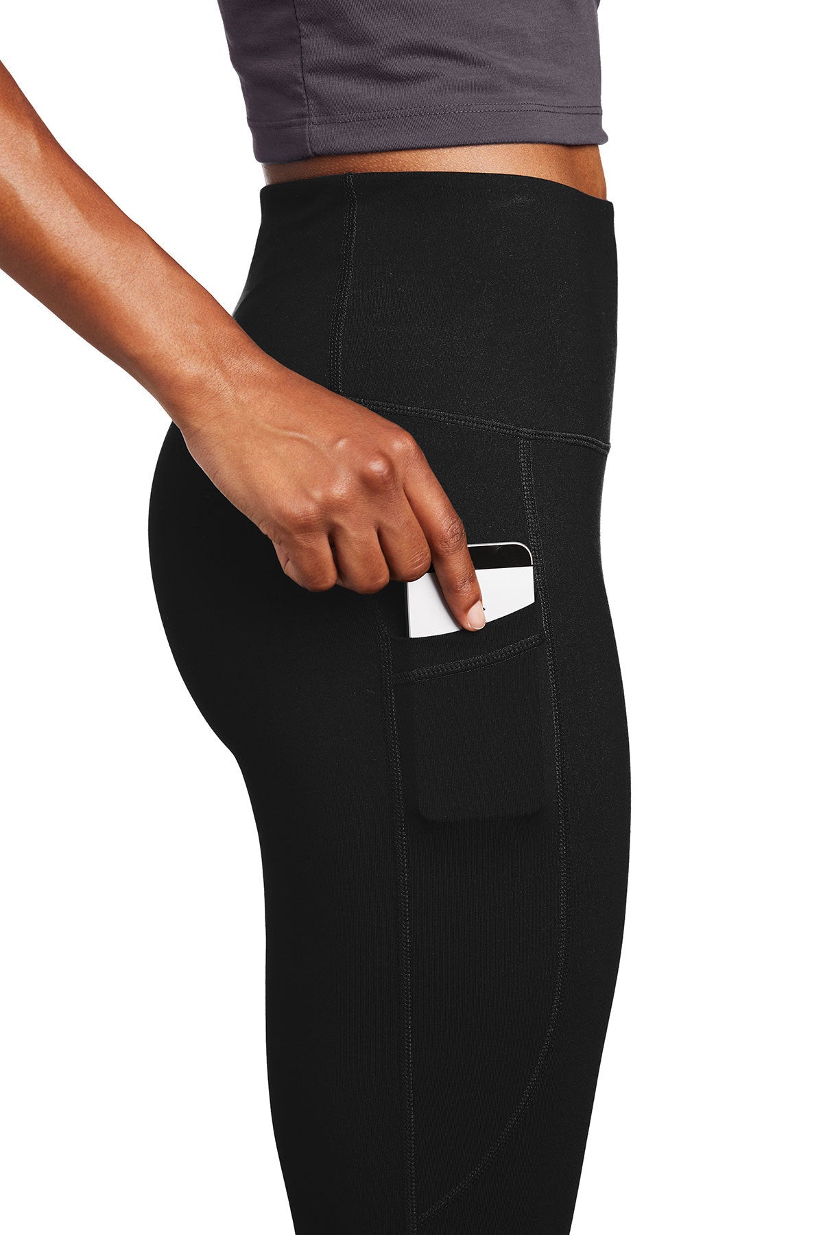 Hamptons Fitness LPST891 women's black high-rise 7/8 legging model detail view