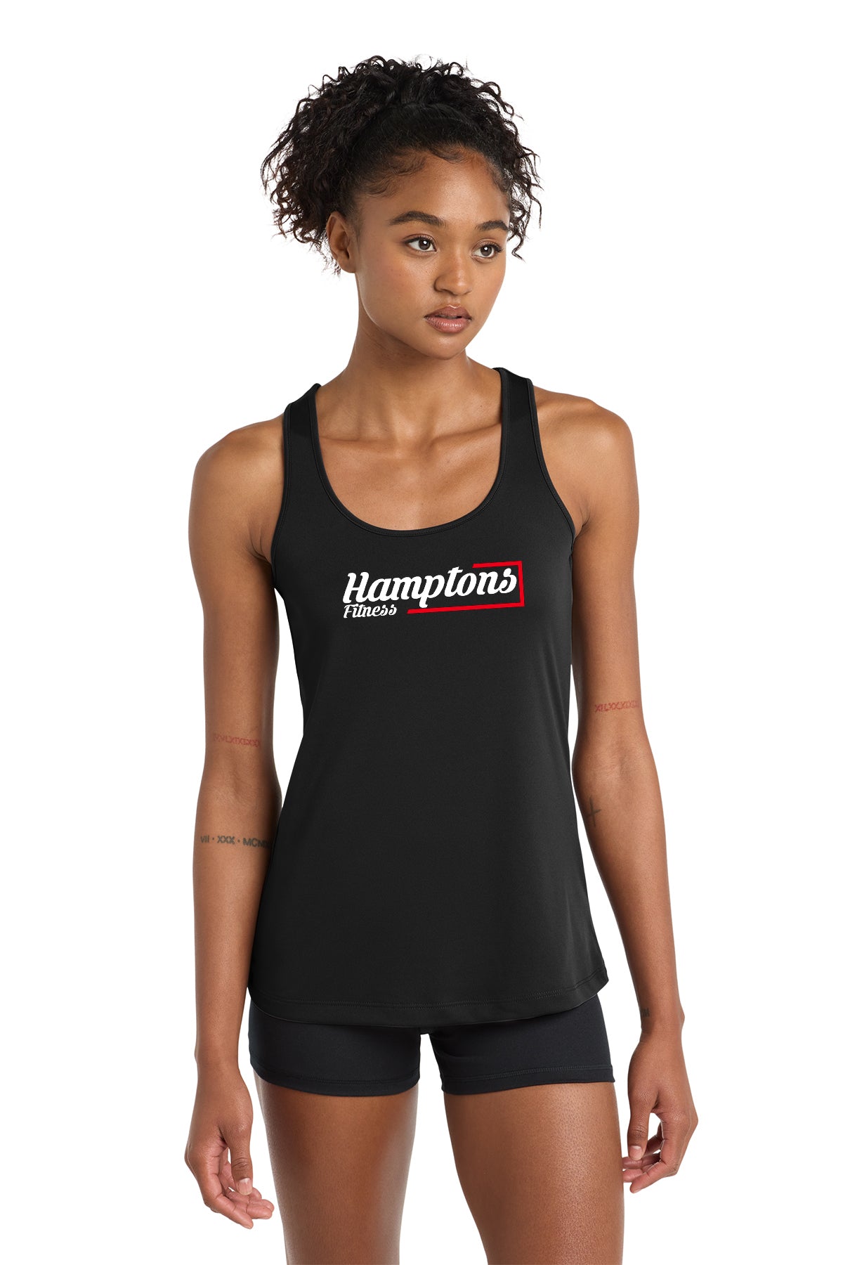 Hamptons Fitness LST356 women's black racerback tank front