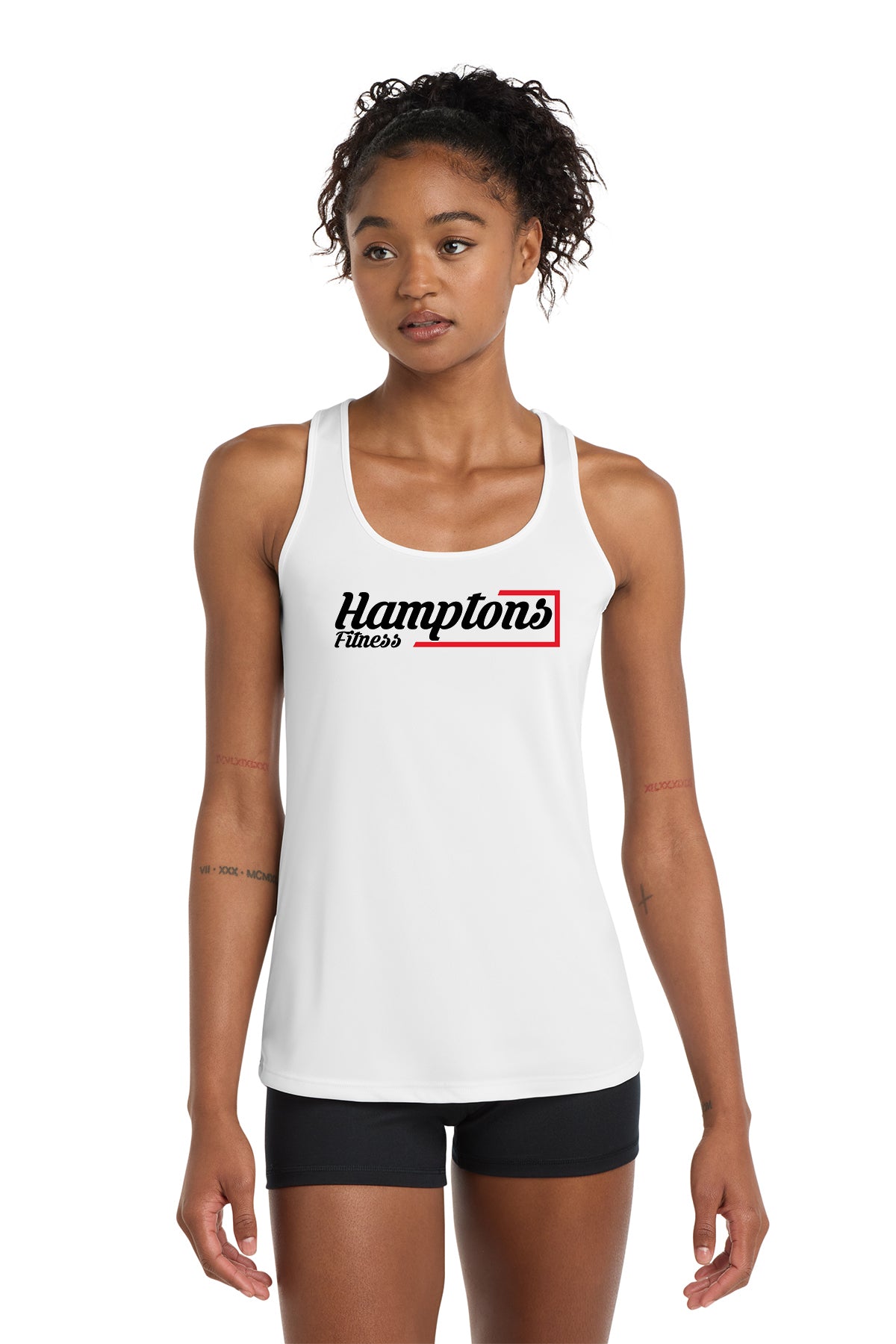 Hamptons Fitness LST356 women's white racerback tank front
