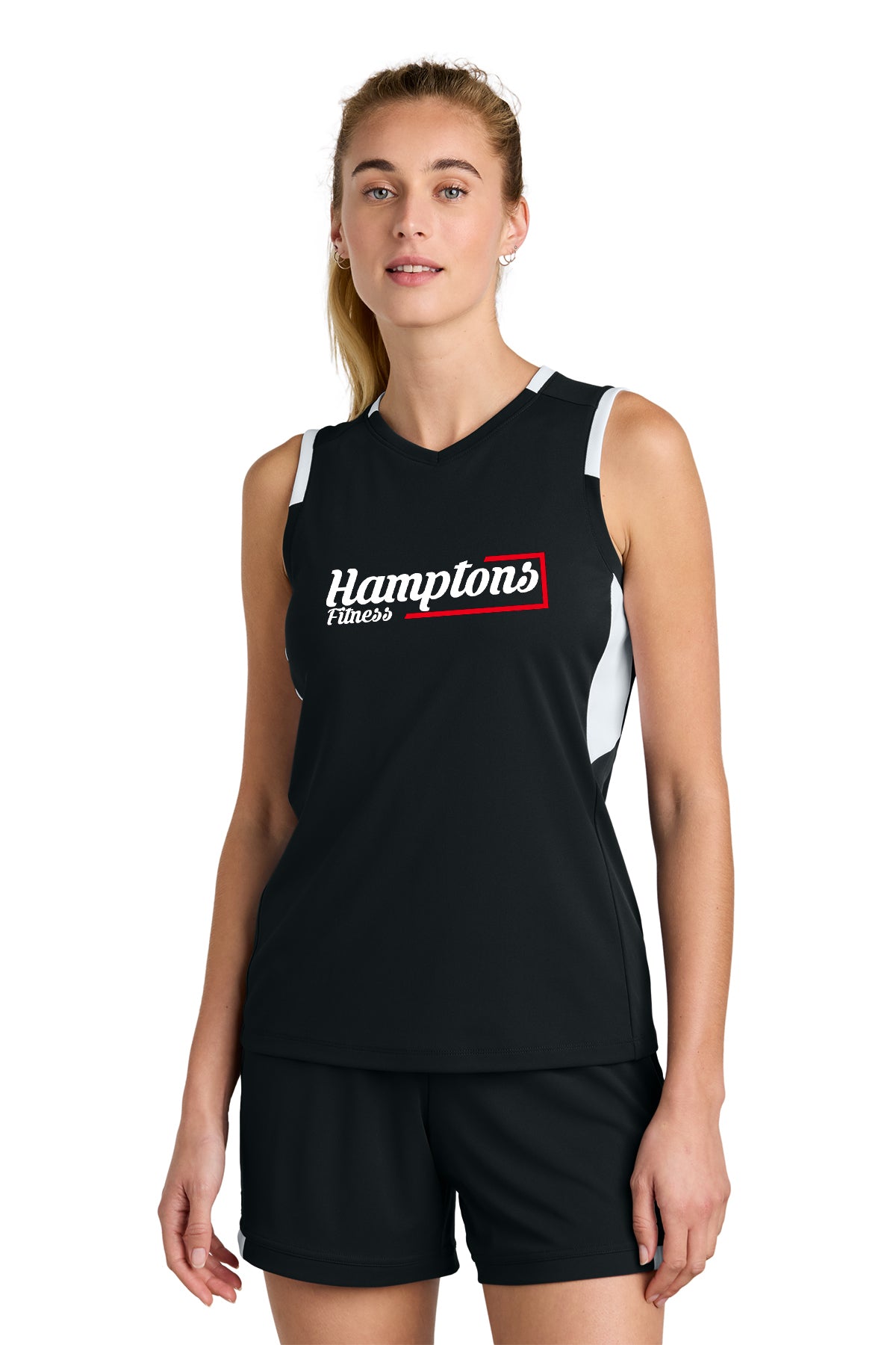 Hamptons Fitness LST441 women's black white sleeveless v-neck front