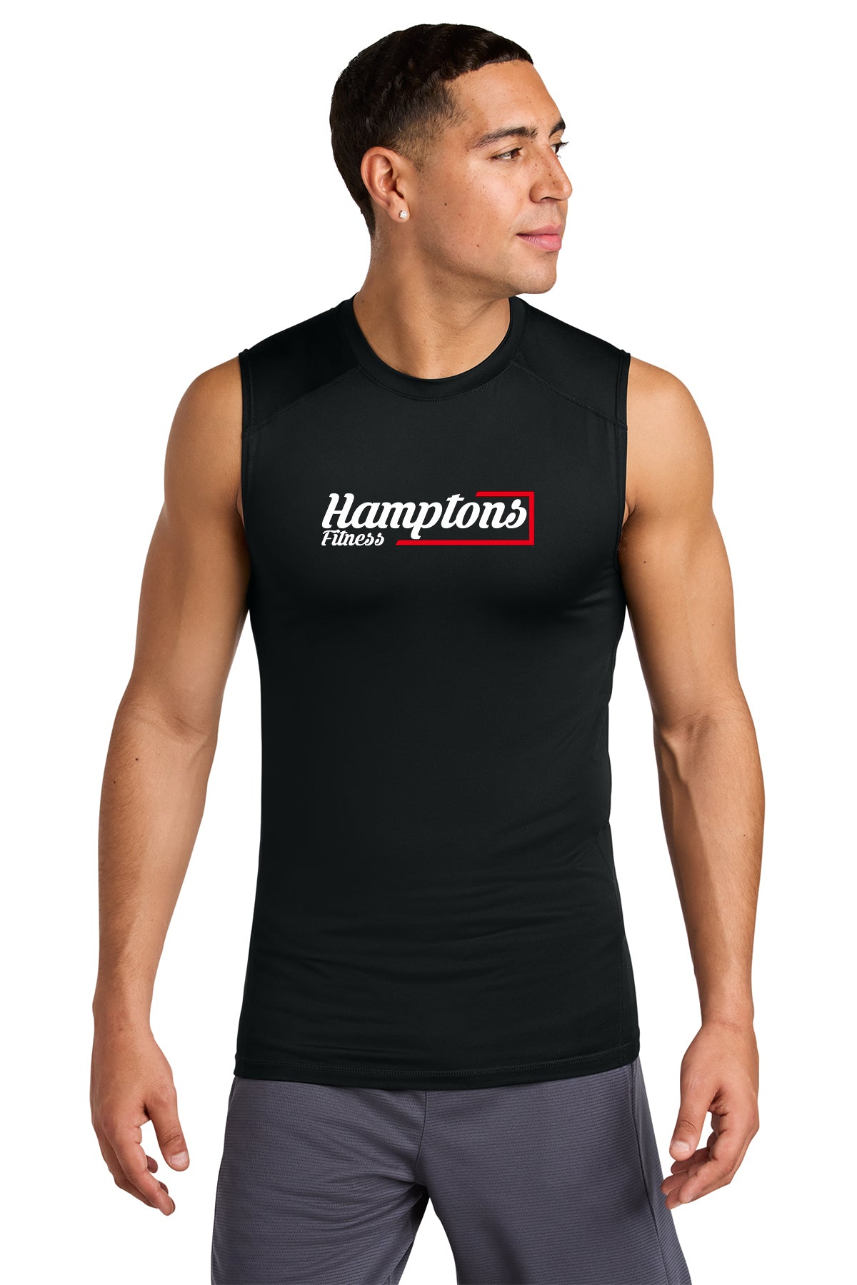 Hamptons Fitness ST121SL black compression sleeveless tee front