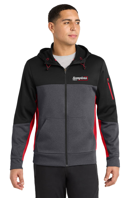 Hamptons Fitness ST245 black graphite heather true red full zip hoodie front