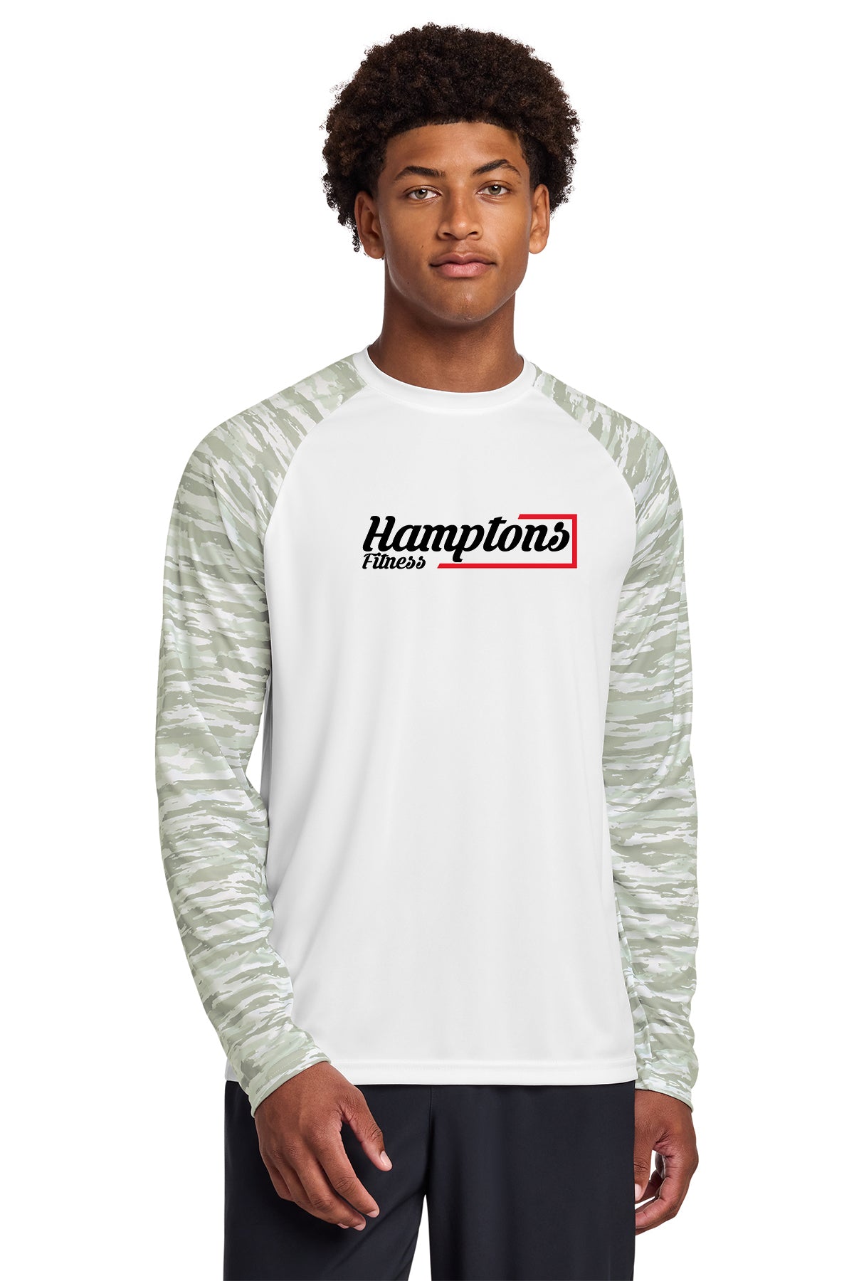 Hamptons Fitness ST376LS white long sleeve performance tee front