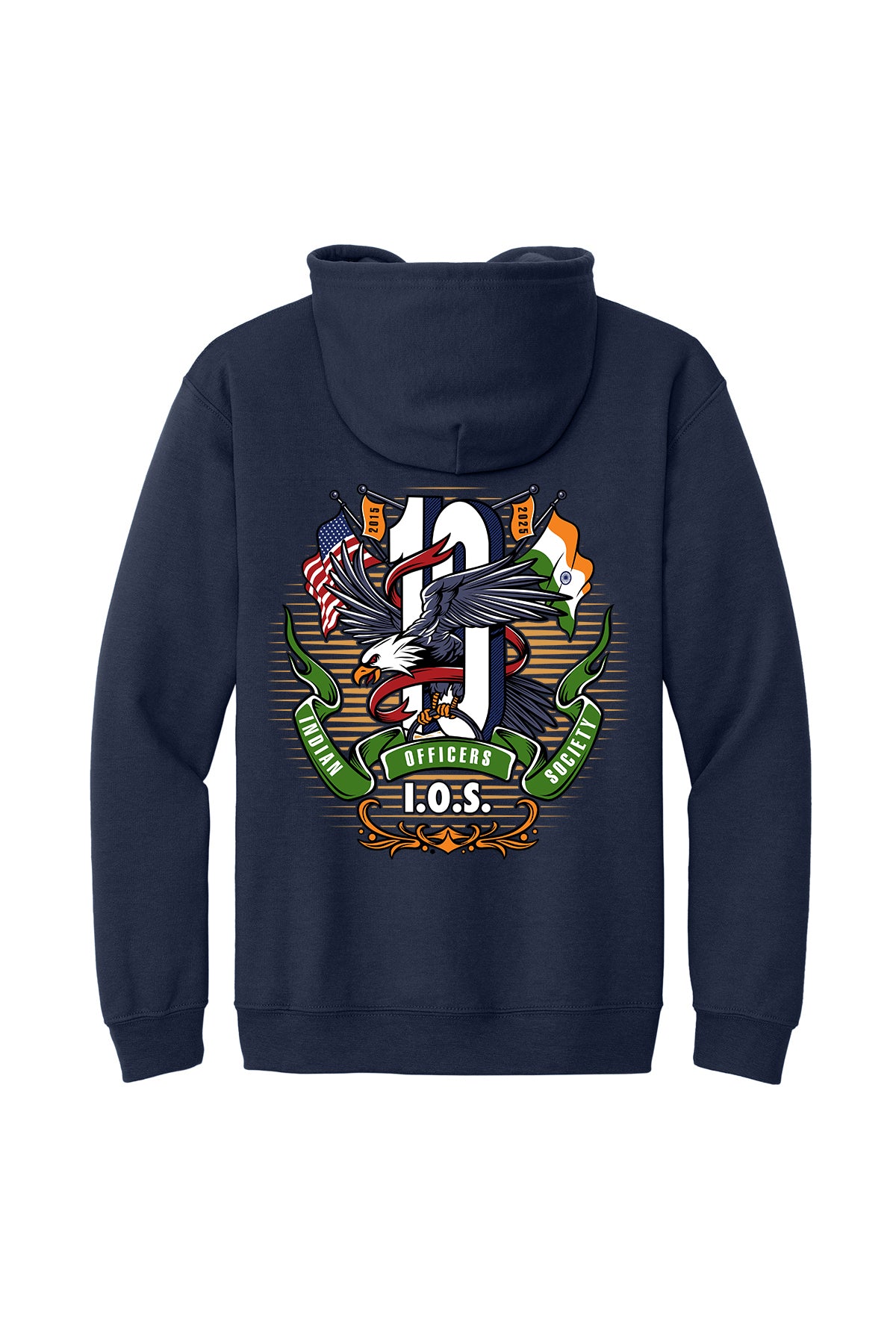 10 Years Indian Officers Society Full-Zip Hoodie 18600 back design