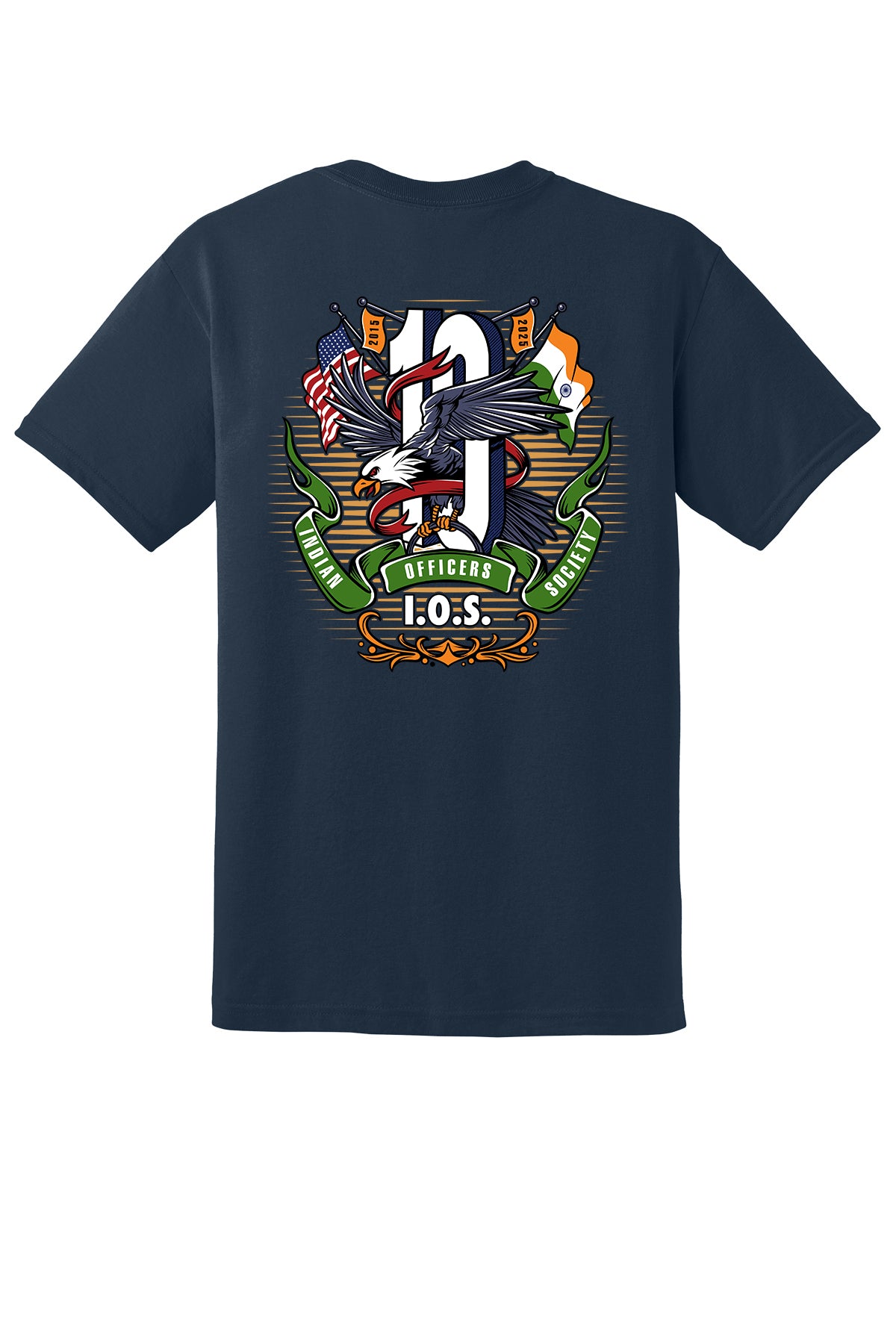 10 Years Indian Officers Society 50/50 T-Shirt 8000 back design