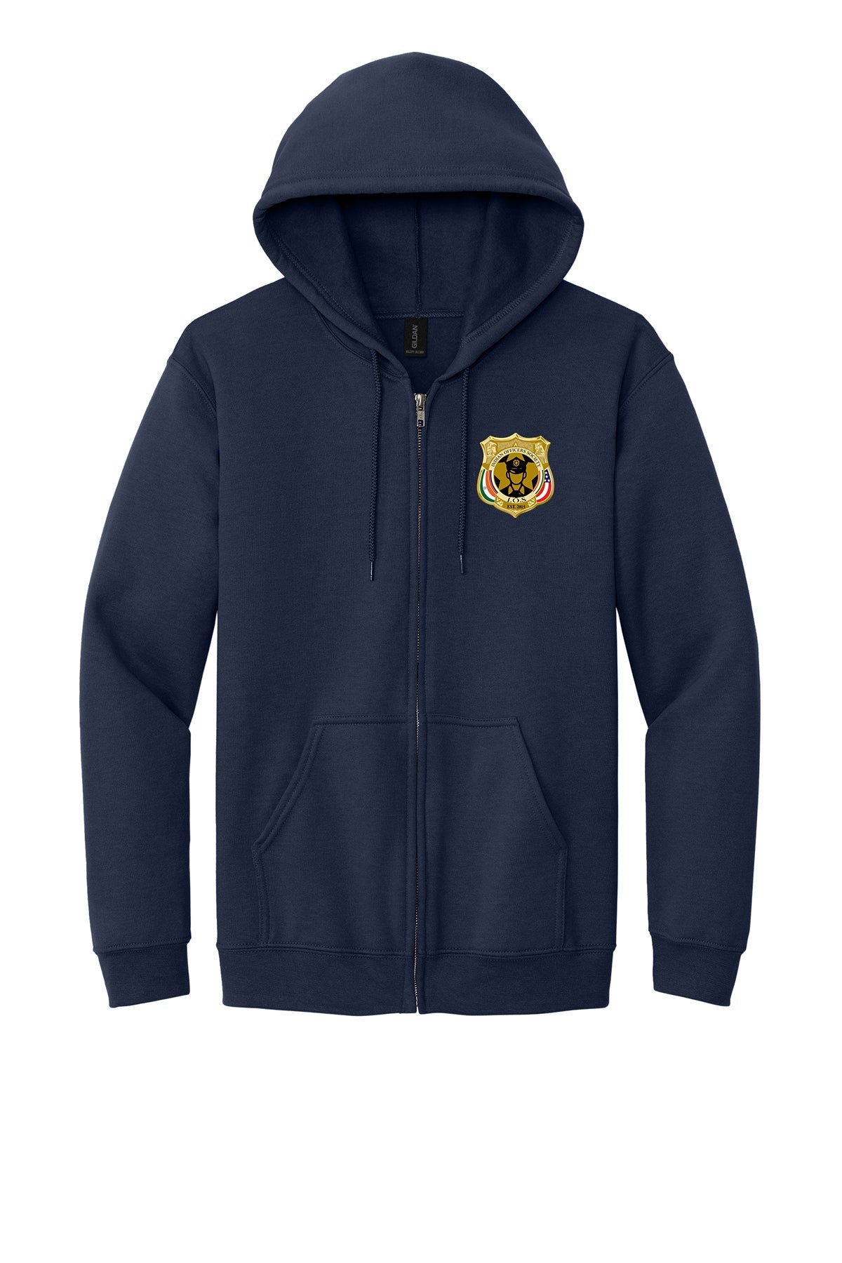 10 Years Indian Officers Society Full-Zip Hoodie 18600 front IOS badge